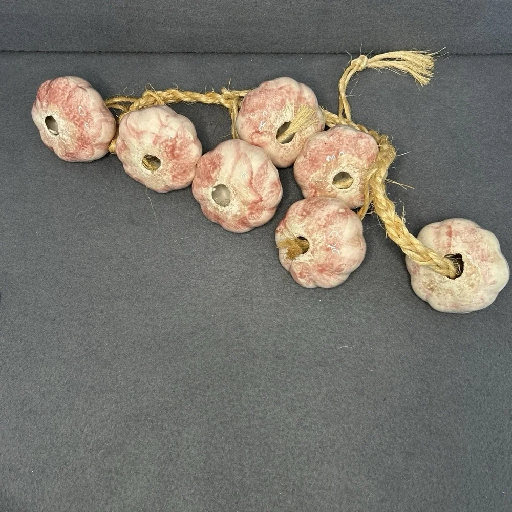 Vintage Ceramic Garlic Braid Wall Decor Pink Bulbs Hanging‎ Rope 7 Heads